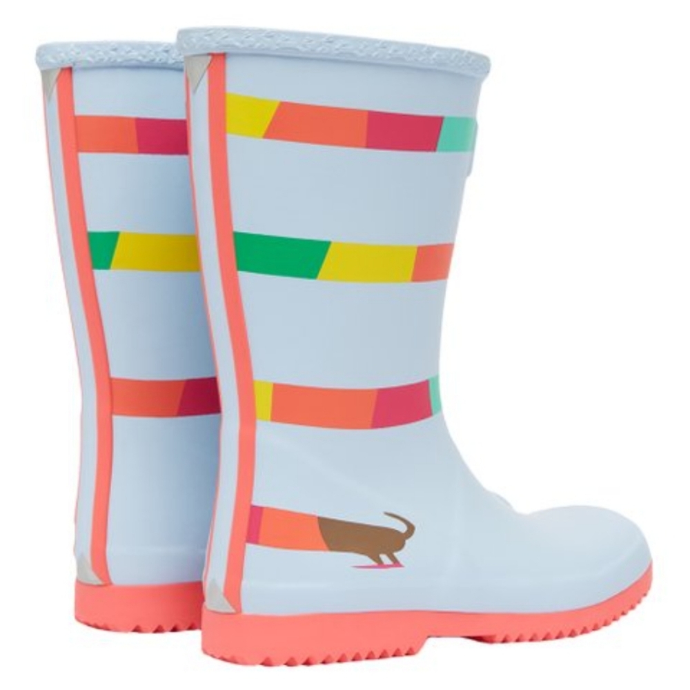 Joules JNR Roll-Up Light Blue & Red Rainbow Dog Rain Boot Toddler Girls 9 - Picture 4 of 9
